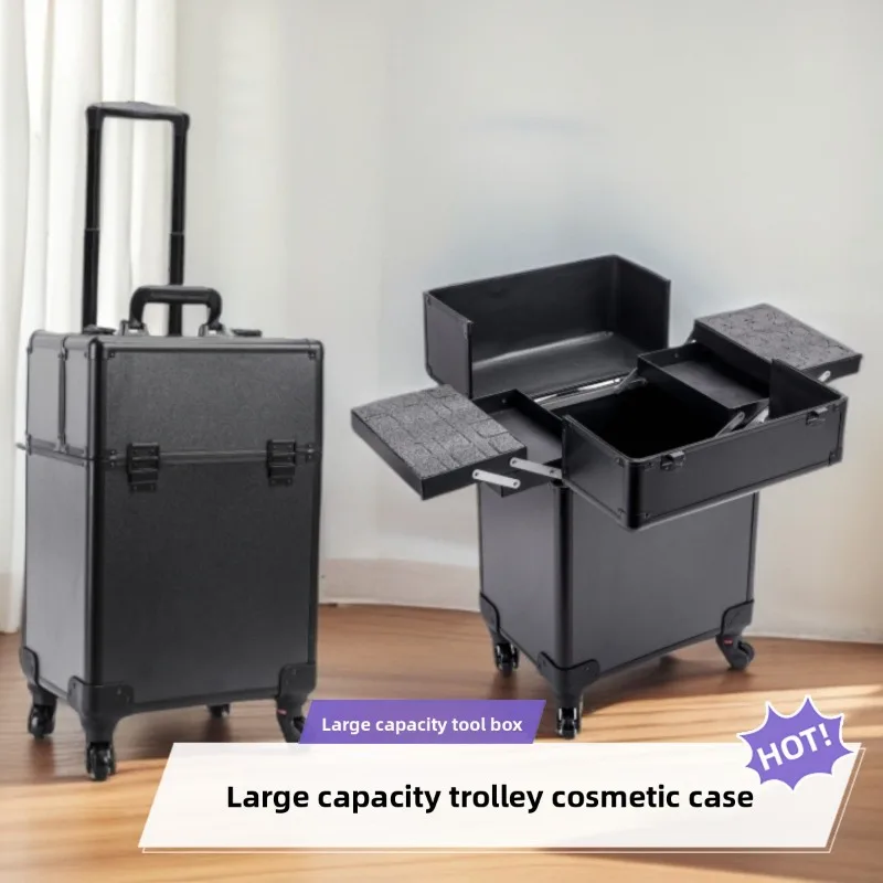 Luggage - منظم مستحضرات التجميل بعجلات، سعة كبيرة،